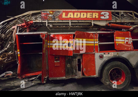 New York City, Usa - July 12, 2015:  National September 11 Memorial and Museum, Fire Engine from Ladder Company 3 from Ground Zero, New York Stock Photo
