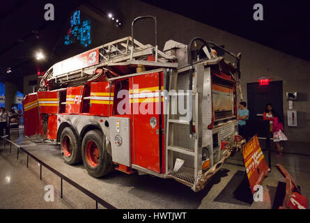 New York City, Usa - July 12, 2015:  National September 11 Memorial and Museum, Fire Engine from Ladder Company 3 from Ground Zero, New York Stock Photo