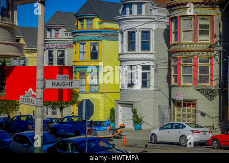 San Francisco, California - February 11, 2017: Beautiful shot of Haight Ashbury neighborhood, known for being the origin of hippie counterculture.