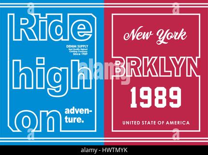 Set Typography Design Ride High On Adventure For T Shirt, Poster, Vector. Stock Vector