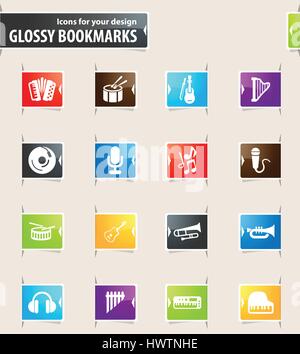 Music icons for your design glossy bookmarks Stock Vector