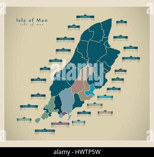 Modern Map - Isle of Man with detailed regions IM Stock Vector