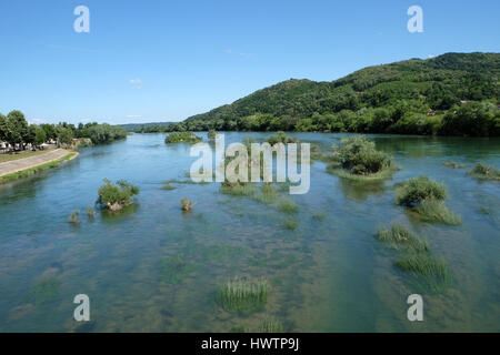 River Una on a summer day in Hrvatska Kostajnica, Croatia on June 18, 2016. Stock Photo