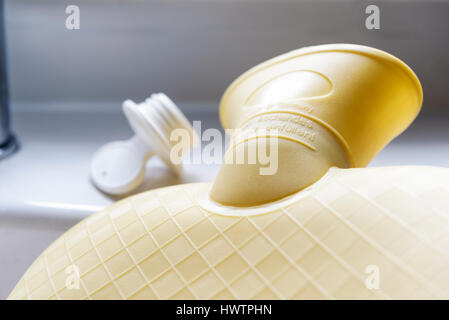 Hot water bottle close up of filling neck.and stopper. Stock Photo