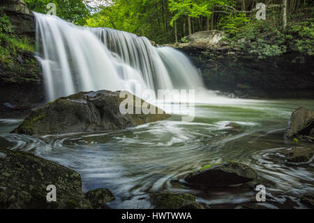 Late Spring flow on the large falls of Mill Creek in Ansted, West Virginia. Stock Photo
