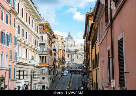 Rome, Italy - February 3, 2017: Street view of Via di S. Maria Maggiore with Basilica di Santa Maria Maggiore in the background, on February 3, 2017 i Stock Photo