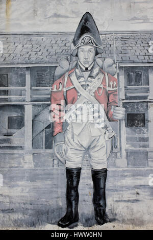 Mural Showing British Soldier At Fort George, Titchfield Peninsula, Port Antonio, Jamaica Stock Photo