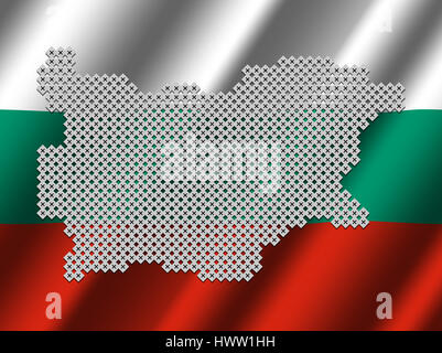 Bulgaria map of votes on rippled Bulgarian flag illustration Stock Photo