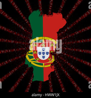 Portugal map flag on red hex code burst illustration Stock Photo