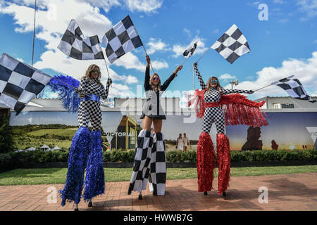 Albert Park, Melbourne, Australia. 23rd Mar, 2017. Girls on stilts entertain the fans at the 2017 Australian Formula One Grand Prix at Albert Park, Melbourne, Australia. Credit: Cal Sport Media/Alamy Live News Stock Photo