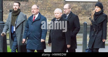 London, UK. 23rd Mar, 2017. Polish conservative Law and Justice Party leader and Eurosceptic Jaroslaw Kaczynski (C) arrives at 10 Downing Street for talks with British Prime Minister Theresa May. Credit: Paul Davey/Alamy Live News Credit: Paul Davey/Alamy Live News