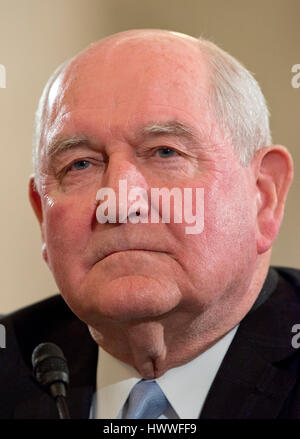 Washington DC, USA. 23rd March, 2017. Former Governor George 'Sonny' Perdue (Republican of Georgia), United States President Donald J. Trump's nominee to be US Secretary of Agriculture, testifies during his confirmation hearing before the US Senate Committee on Agriculture, Nutrition & Forestry on Capitol Hill in Washington, DC on Thursday, March 23, 2017. Credit: Ron Sachs/CNP /MediaPunch Credit: MediaPunch Inc/Alamy Live News Stock Photo