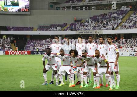 Al Ain, United Arab Emirates. 23rd Mar, 2017. UAEUAE team group line-up Football/Soccer : UAE team group shot (Top row - L to R) Khamis Esmaeel, Khalid Eisa, Mohanad Salem, Abdulaziz Hussain, Ali Mabkhout, Hamdan Al Kamali, (Bottom row - L to R) Ahmed Barman, Ismail Al Hammadi, Omar Abdulrahman, Abdelaziz Sanqour and Ismaeil Matar before the FIFA World Cup Russia 2018 Asian Qualifiers Final Round Group B match between United Arab Emirates 0-2 Japan at Hazza Bin Zayed Stadium in Al Ain, United Arab Emirates . Credit: Kenzaburo Matsuoka/AFLO/Alamy Live News Stock Photo