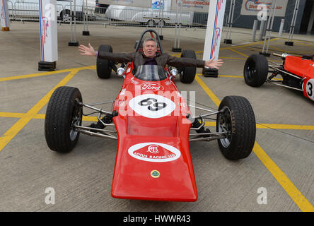 Silverstone circuit, Northamptonshire, UK. 23rd Mar, 2017. Takiong part in the Celebrity Challenge Trophy at The Silverstone Classic in July, Racing driver and TV presenter Tiff Needell with his formula Ford. Silverstone circuit, Northamtonshire, UK. Credit: Denis Kennedy/Alamy Live News Stock Photo