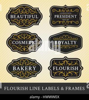 Set of flourish calligraphy frames and labels design for business and product such as real  estate, hotel,salon,bakery,cosmetic, jewelry, resort, wedd Stock Vector