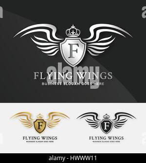 Shield and Wings logo template. suitable for automotive brand,  Elegant, Fashionable, Modern, unique and luxurious business. Stock Vector
