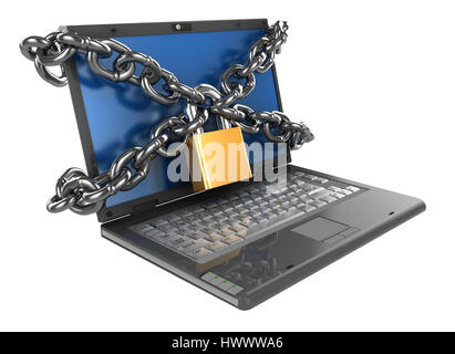 3d illustration of laptop computer locked with chains Stock Photo