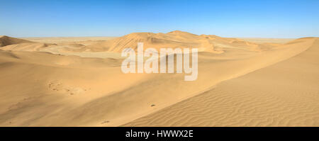 Big sand dunes panorama. Desert or beach sand textured background. Stock Photo