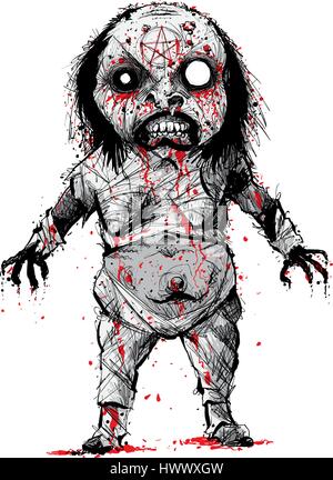 A cartoon character of a bloody, demonic, mummified evil witch rising from the dead. Stock Vector