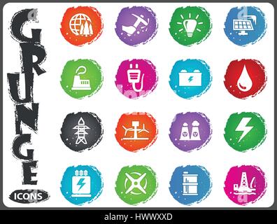 Alternative energy icons set for web sites and user interface in grunge style Stock Vector