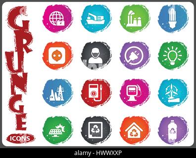 Alternative energy icons set for web sites and user interface in grunge style Stock Vector