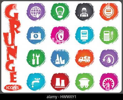Alternative energy icons set for web sites and user interface in grunge style Stock Vector