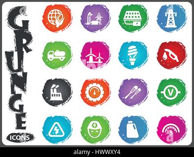 Alternative energy icons set for web sites and user interface in grunge style Stock Vector