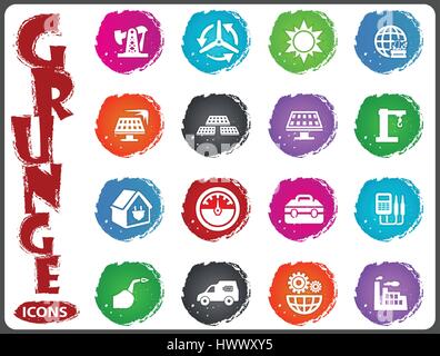 Alternative energy icons set for web sites and user interface in grunge style Stock Vector