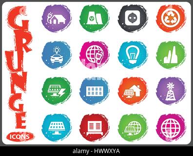 Alternative energy icons set for web sites and user interface in grunge style Stock Vector