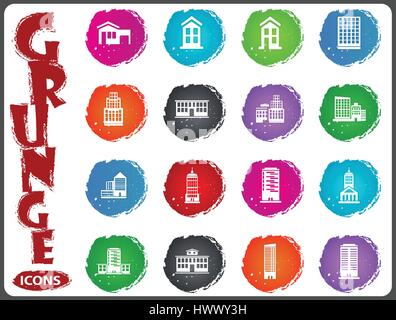 Buildings icon set for web sites and user interface in grunge style Stock Vector