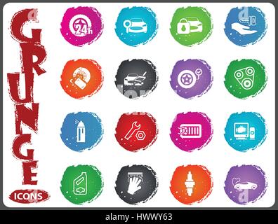 Car shop icon set for web sites and user interface in grunge style Stock Vector