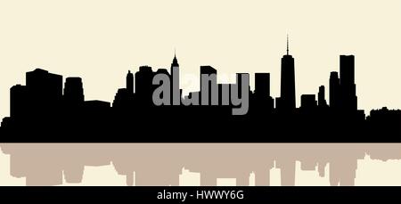 Skyline silhouette of the city of Lower Manhattan, New York, USA. Stock Vector