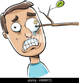 A cartoon man is poked in the eye by a wood stick. Stock Vector