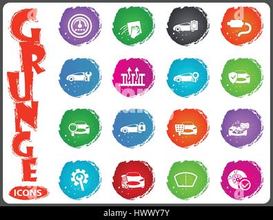 Car shop icon set for web sites and user interface in grunge style Stock Vector