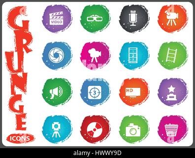 Cinema symbol icons for user interface design in grunge style Stock Vector