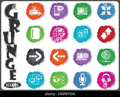 Communication icon set for web sites and user interface in grunge style Stock Vector