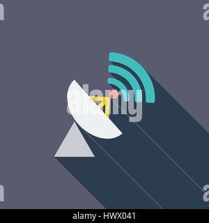 Satellite antenna icon. Flat vector related icon with long shadow for web and mobile applications. It can be used as - logo, pictogram, icon, infograp Stock Vector