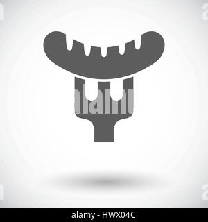 Sausage on a fork. Single flat icon on white background. Vector illustration. Stock Vector