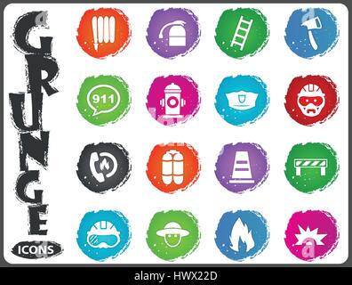 Fire brigade icons set for web sites and user interface Stock Vector