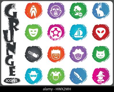 Set of movie genres black icons isolated on white. Vector illustration in grunge style Stock Vector