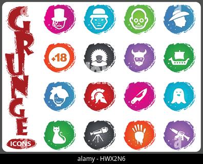 Set of movie genres black icons isolated on white. Vector illustration in grunge style Stock Vector