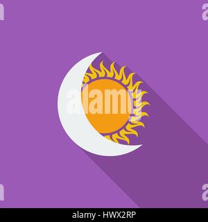 Solar eclipse icon. Flat vector related icon with long shadow for web and mobile applications. It can be used as - logo, pictogram, icon, infographic  Stock Vector