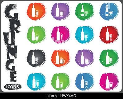 Glasses and cups symbol for web icons in grunge style Stock Vector