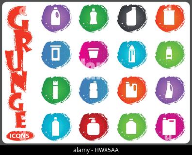 Household chemicals icon set for web sites and user interface in grunge style Stock Vector