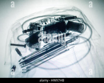 Scanned baggage on the x-ray scanner screen Stock Photo
