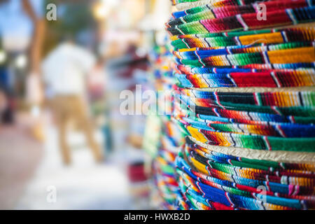 Mexican sombreros close up in souvenir shop Stock Photo