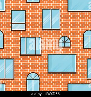 Seamless background of brick wall and window. Vector. Stock Vector
