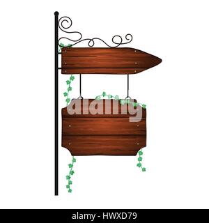 Wooden  square and arrow shapes blank  sign board  isolated on white background . Cartoon style . Vector Stock Vector