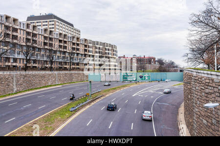 Washington DC, USA - March 20, 2017: Aerial view of interstate highway with cars in traffic Stock Photo