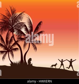 Family time together in the evening outdoors Stock Vector